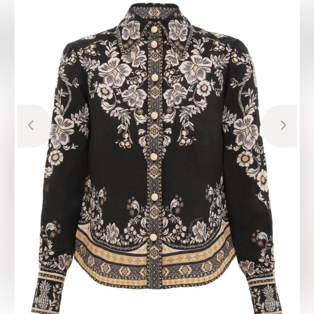 Zimmermann Black and Cream Floral Button Down Shirt